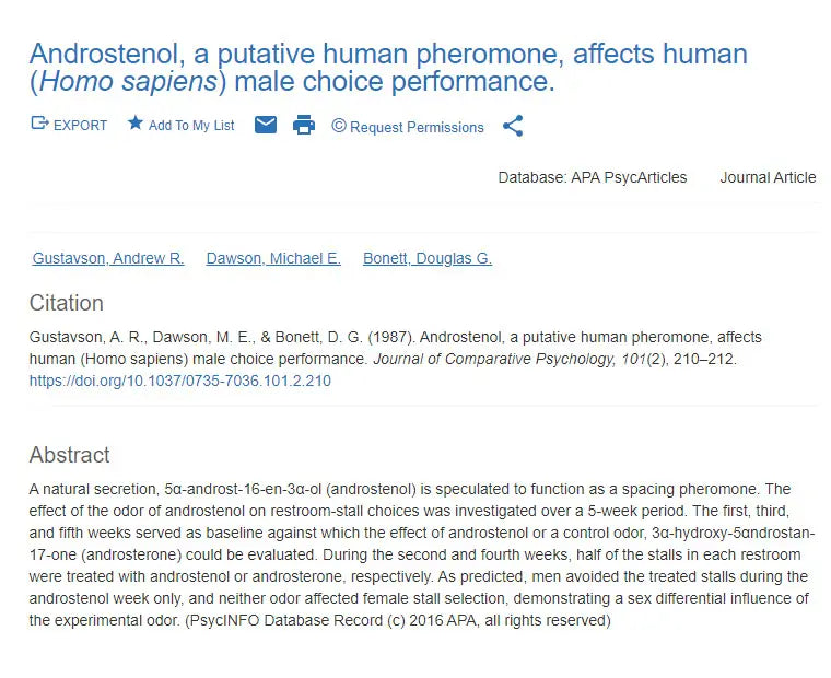 Androstenol, a putative human pheromone, affects human (Homo sapiens) male choice performance
