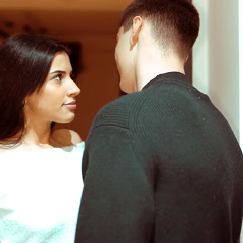 Couple standing close after using long lasting men's grooming soap