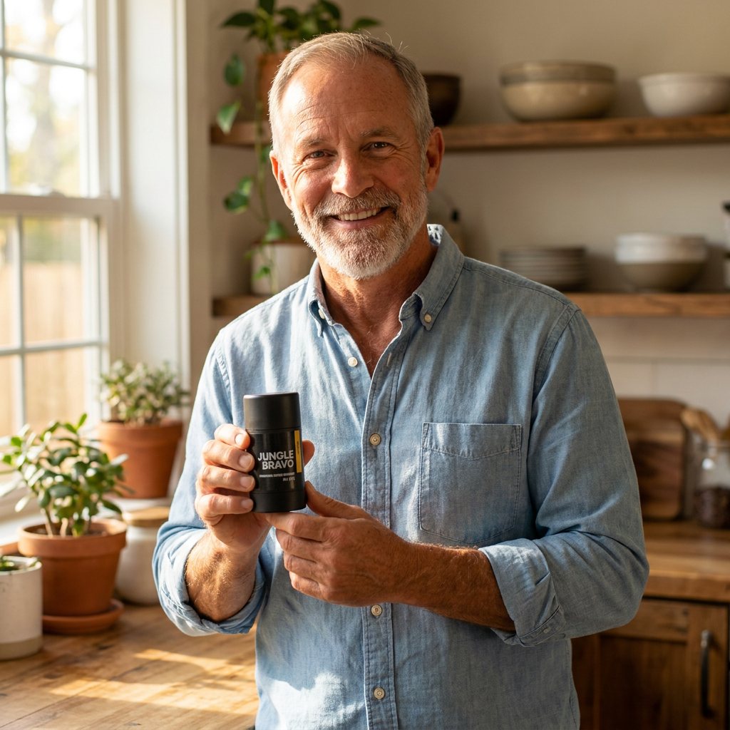 Man holding Jungle Bravo pheromone deodorant