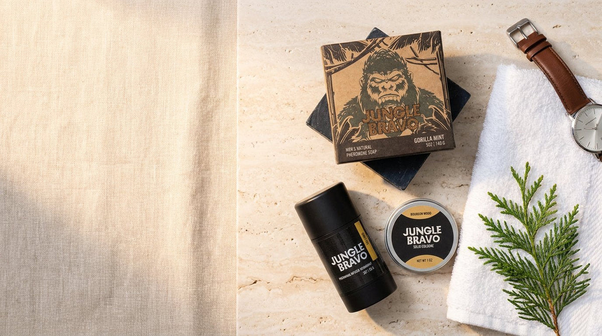 Jungle Bravo pheromone bar soap, deodorant and solid cologne