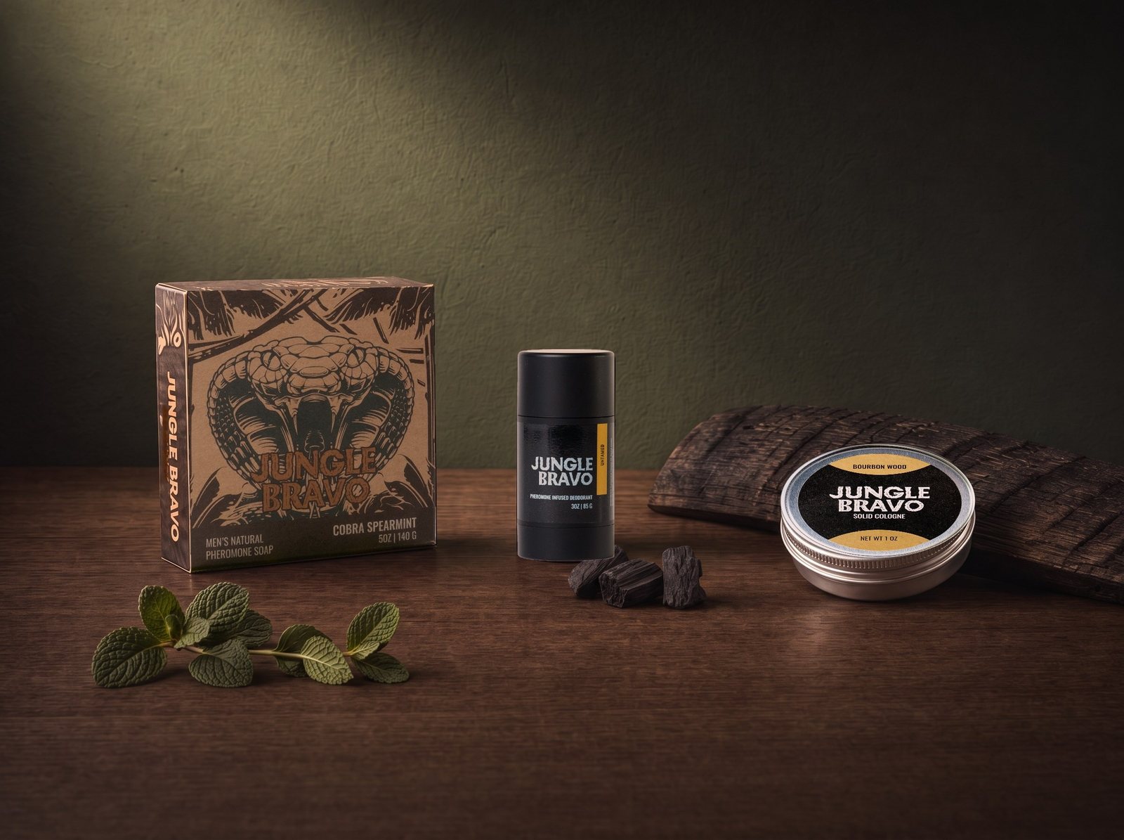 Jungle Bravo pheromone soap box, deodorant and cologne